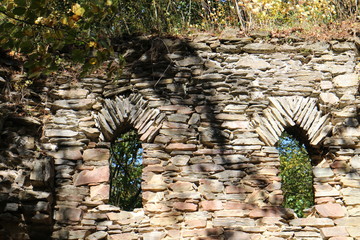  Ruins of small hunting romantic castle Karlův hrádek near Purkarec village, South Bohemian...