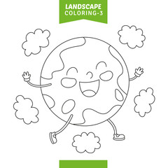 Vector Illustration Of Landscape Coloring Page