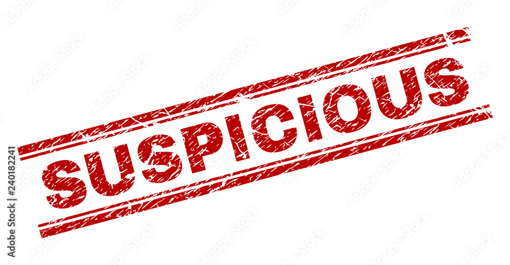 Canvas Prints suspicious seal print with grunge texture. red vector rubber print of suspicious label with dust tex
