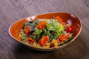 Caesar salad with salmon