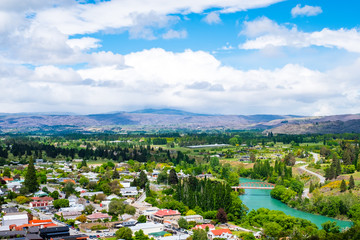 Beautiful landscape of the town with blue sky. Clyde, New Zealand.