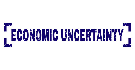 ECONOMIC UNCERTAINTY text seal stamp with grunge texture. Text caption is placed inside corners. Blue vector rubber print of ECONOMIC UNCERTAINTY with grunge texture.