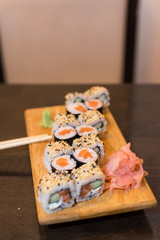 sushi with salmon and wasabi