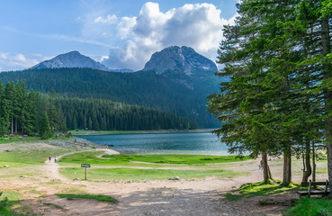 The picturesque Black Lake in Durmitor National Park among the mountains.