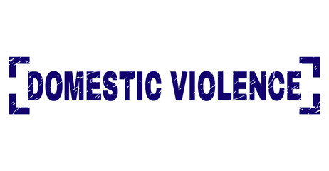 DOMESTIC VIOLENCE title seal print with corroded texture. Text caption is placed between corners. Blue vector rubber print of DOMESTIC VIOLENCE with corroded texture.