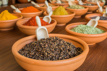 spices in ceramic bowls