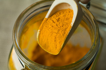 turmeric powder, closeup