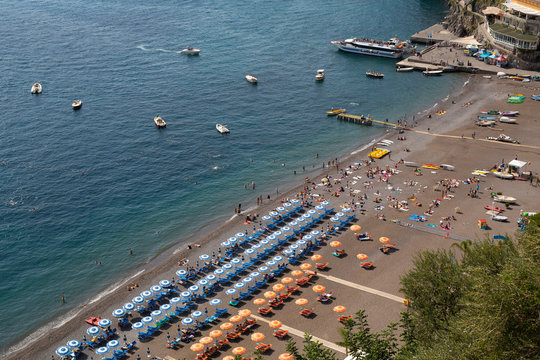 Aerial View Of Beach With Umbrellas