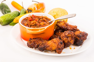 Hot Wings and Chili with Peppers on White BG