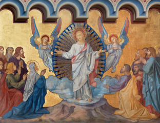 PRAGUE, CZECH REPUBLIC - OCTOBER 17, 2018: The fresco of Ascension of the Lord the in church kostel...