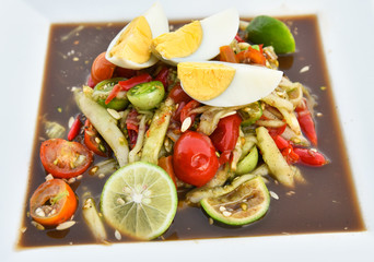 spicy cucumber salad egg / thai cucumber slice mix ingredients cooking garnish herb