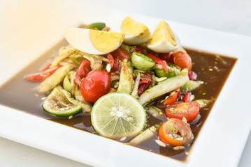 spicy cucumber salad egg / thai cucumber slice mix ingredients cooking garnish herb