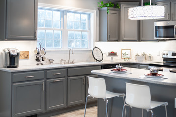 Fototapeta na wymiar classic, modern, bright kitchen in gray and white