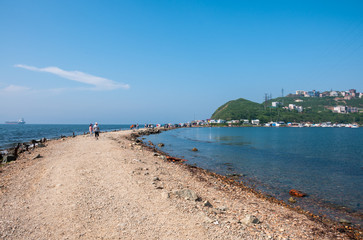 Seascape summer afternoon, seaside region, city of Vladivostok