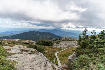 Fototapeta na wymiar Mount Mansfield Vermont peak on a cloudy sumemr day