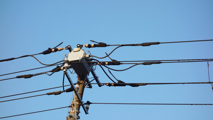 electric pole in Japan with blue sky background