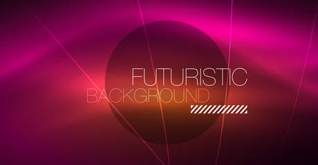 Digital technology abstract background - neon geometric design. Abstract glowing lines. Colorful techno background. Futuristic shape.