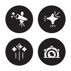 4 vector icon set : Telescope, Stars, Supernova, Stargate isolated on black background