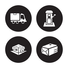 4 vector icon set : Shipping, Post office, Postbox, Package isolated on black background