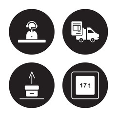 4 vector icon set : Operator, Unpacking, waybill, weight limit isolated on black background