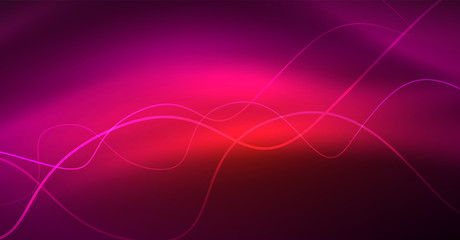 Abstract shiny glowinng color wave design element on dark background - science or technology concept