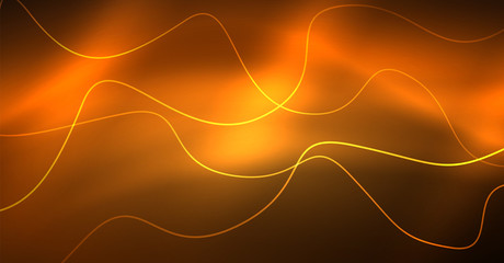 Abstract shiny glowinng color wave design element on dark background - science or technology concept