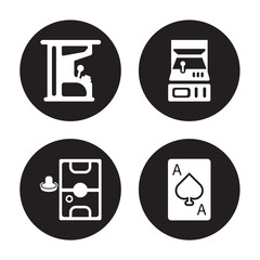 4 vector icon set : Arcade game, Air hockey, Arcade, Ace of spades isolated on black background
