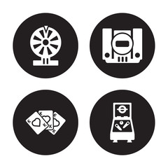 4 vector icon set : Poker, Playing cards, Playstation, Pinball isolated on black background