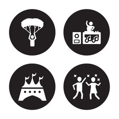 Fototapeta premium 4 vector icon set : nightclub, dance, festival, zoo isolated on black background
