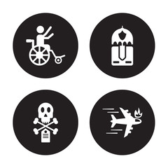 4 vector icon set : Disabled, Death, Delivery insurance, Crash isolated on black background