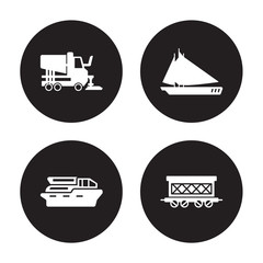 4 vector icon set : Zamboni, Yacht, yawl, Wagon isolated on black background