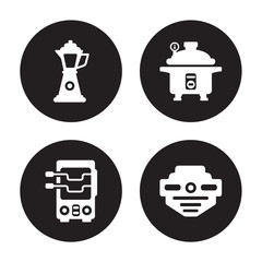 4 vector icon set : percolator, rotisserie, pressure cooker, smoke detector isolated on black background