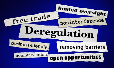 Deregulation Remove Business Barriers Free Trade News Headlines 3d Illustration - obrazy, fototapety, plakaty