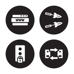 4 vector icon set : domain, data unclocked, Ddos, Data transfer isolated on black background