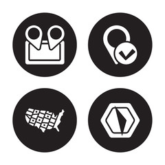 4 vector icon set : Destination done, Map Layer, Thematic Map, Keyhole Markup Language isolated on black background