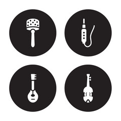 4 vector icon set : Cabasa, Mandolin, Jack, Cello isolated on black background