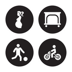 Fototapeta premium 4 vector icon set : pregnant, Playing with a Ball, Playpen, Person Biking isolated on black background