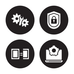 4 vector icon set : Engineering, Duplicate, Encryption, Development isolated on black background