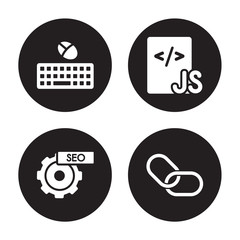 4 vector icon set : Keyboard and mouse, Image SEO, Js, Hyperlink isolated on black background