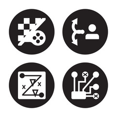 4 vector icon set : Strategy game, Strategy, strategy Choice, Strategical planning isolated on black background