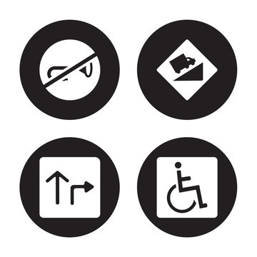 4 vector icon set : Horn, Highway, Hill, Handicap isolated on black background