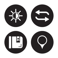 4 vector icon set : Brightness, Bookmark, Repeat, tooth isolated on black background