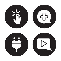 4 vector icon set : Pointer, Plugin, Plus, Play Button isolated on black background