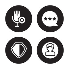 4 vector icon set : Reader, Protect, Rating, Profile isolated on black background