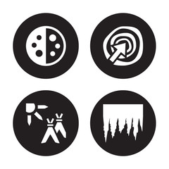 4 vector icon set : Last quarter, Indian summer, Isobars, Icicle isolated on black background