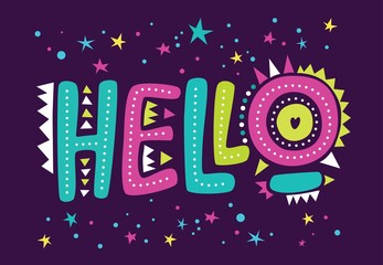 Lettering Hello, letters Hello on  background with stars © SVETLANA