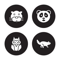 4 vector icon set : Panther, Owl, Panda bear, Otter isolated on black background