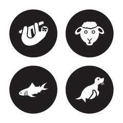 Fototapeta premium 4 vector icon set : Sloth, Shark, Sheep, Seal isolated on black background