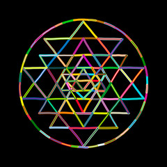 Sacred geometry and alchemy symbol Sri Yantra. Hand drawn sketch for your design