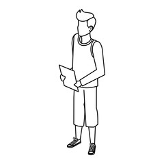 young and casual man with documents